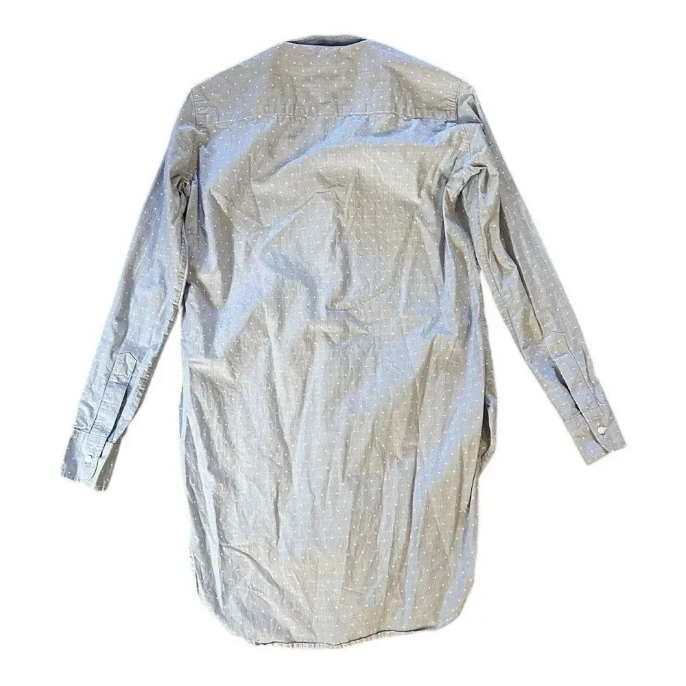 Frank & Eileen Eileen XS High Low Hem Button Shirt Blue White Embroidered Cotton